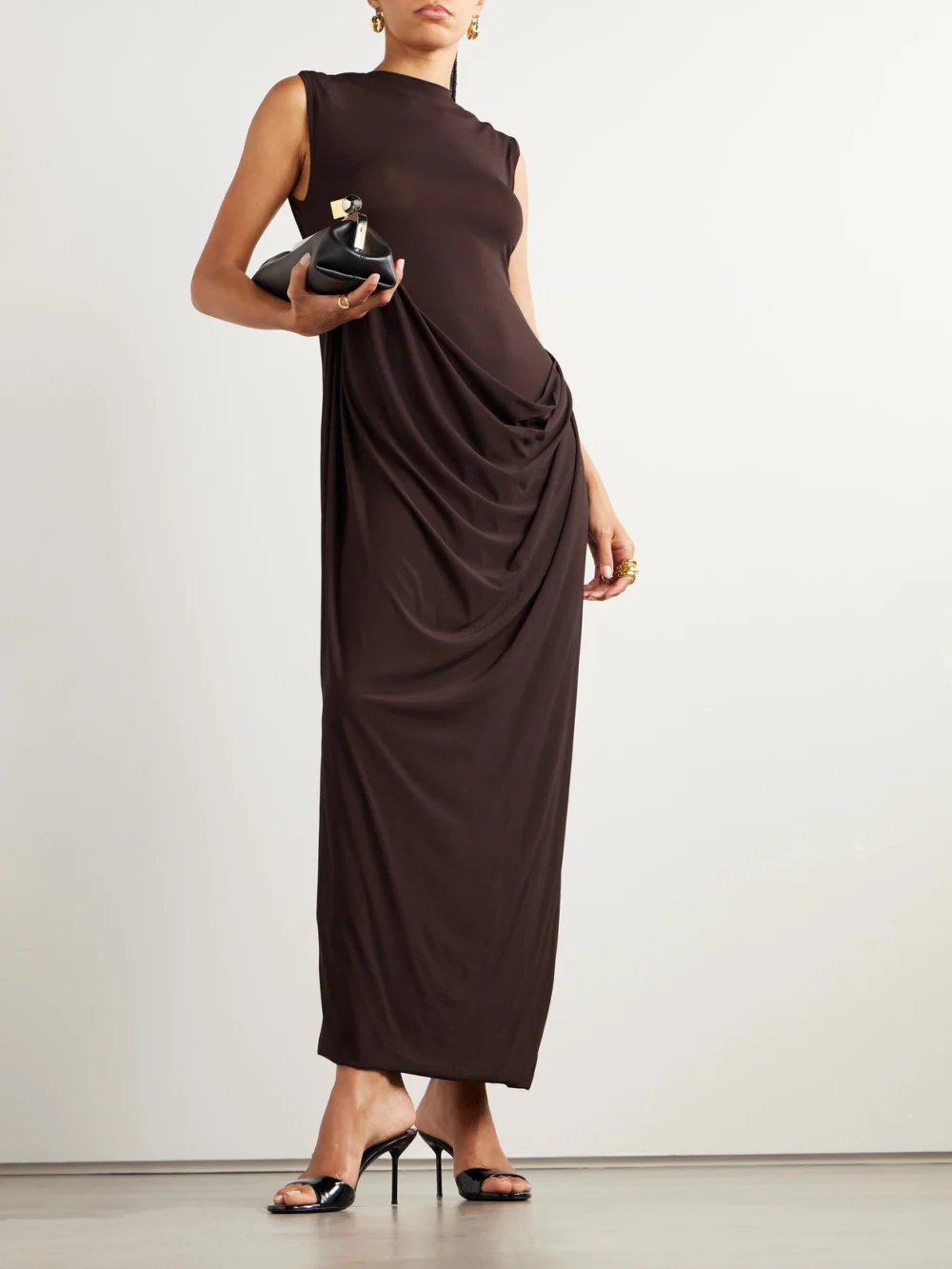 Jean Paul Gaultier Draped Stretch-satin Maxi Dress, worn by a model