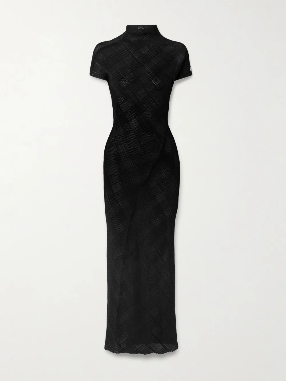 Jean Paul Gaultier Embellished Checked Ribbed-knit Turtleneck Maxi Dress in black