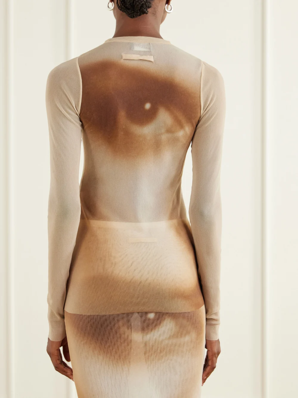 Back view of the Jean Paul Gaultier Face Printed Mesh Blouse