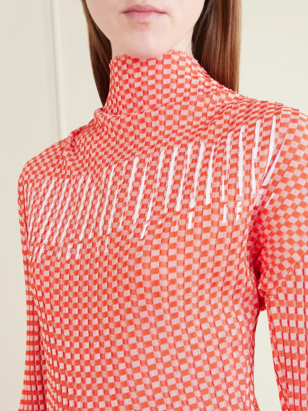 Close-up detail of the Jean Paul Gaultier Gingham Illusion Woven T-shirt