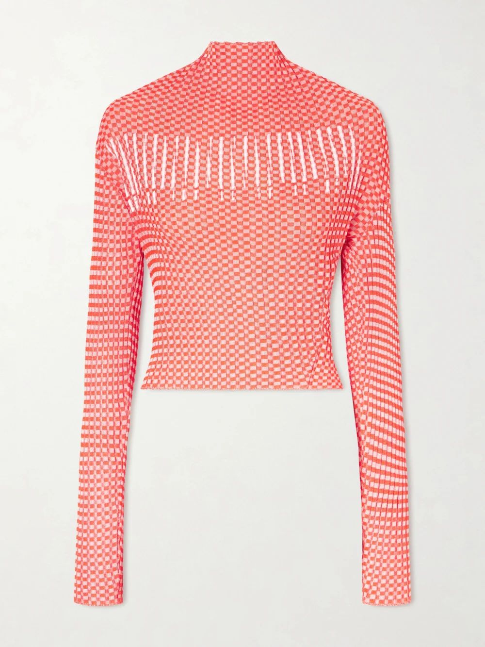 Jean Paul Gaultier Gingham Illusion Woven T-shirt in papaya