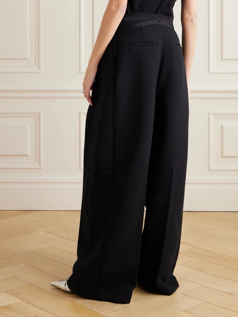 Back view of the Jean Paul Gaultier Grosgrain-trimmed Pleated Crepe Pants