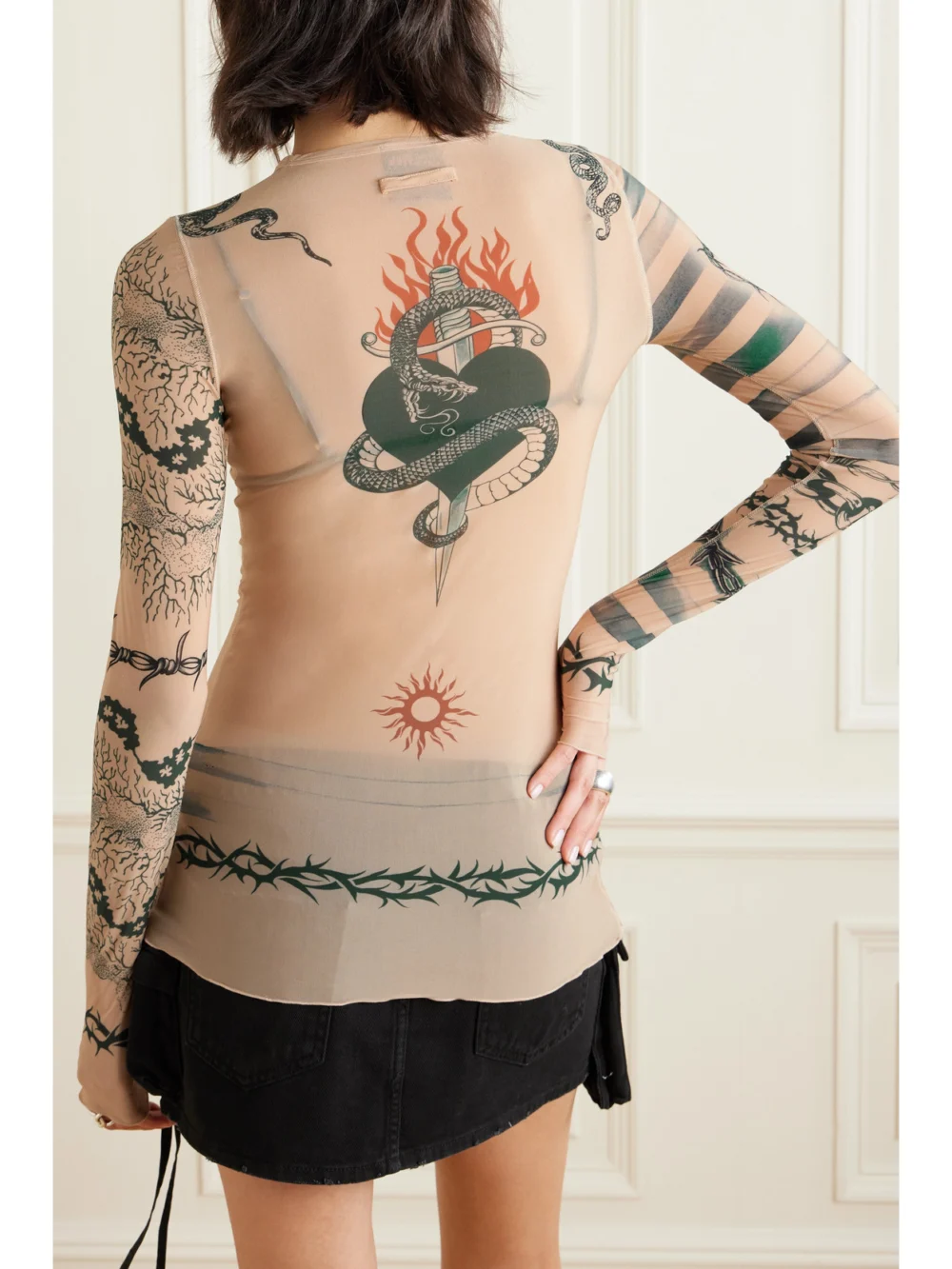 Back view of the Jean Paul Gaultier + Knwls Printed Stretch-jersey Top