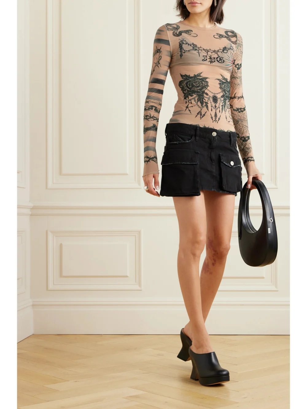 Jean Paul Gaultier + Knwls Printed Stretch-jersey Top, worn by a model