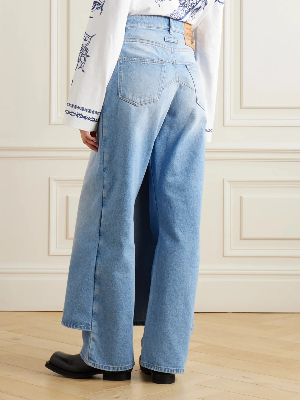 Back view of the Jean Paul Gaultier Layered High-rise Wide-leg Jeans