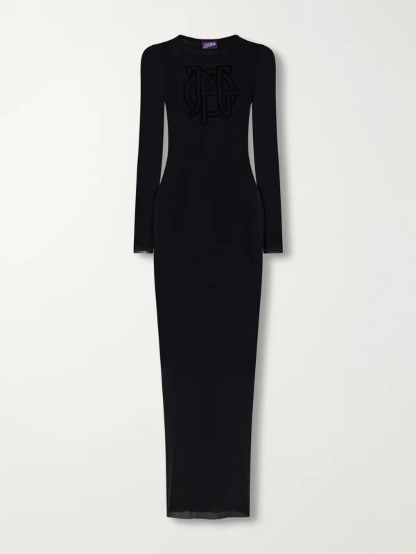 Jean Paul Gaultier Logo Embellished Mesh Maxi Dress