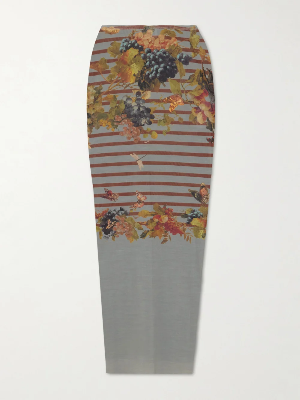 Jean Paul Gaultier Marinière Grape Printed Mesh Midi Skirt in gray
