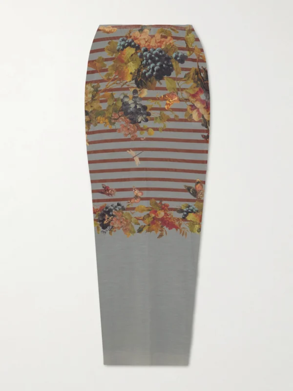 Jean Paul Gaultier Marinière Grape Printed Mesh Midi Skirt