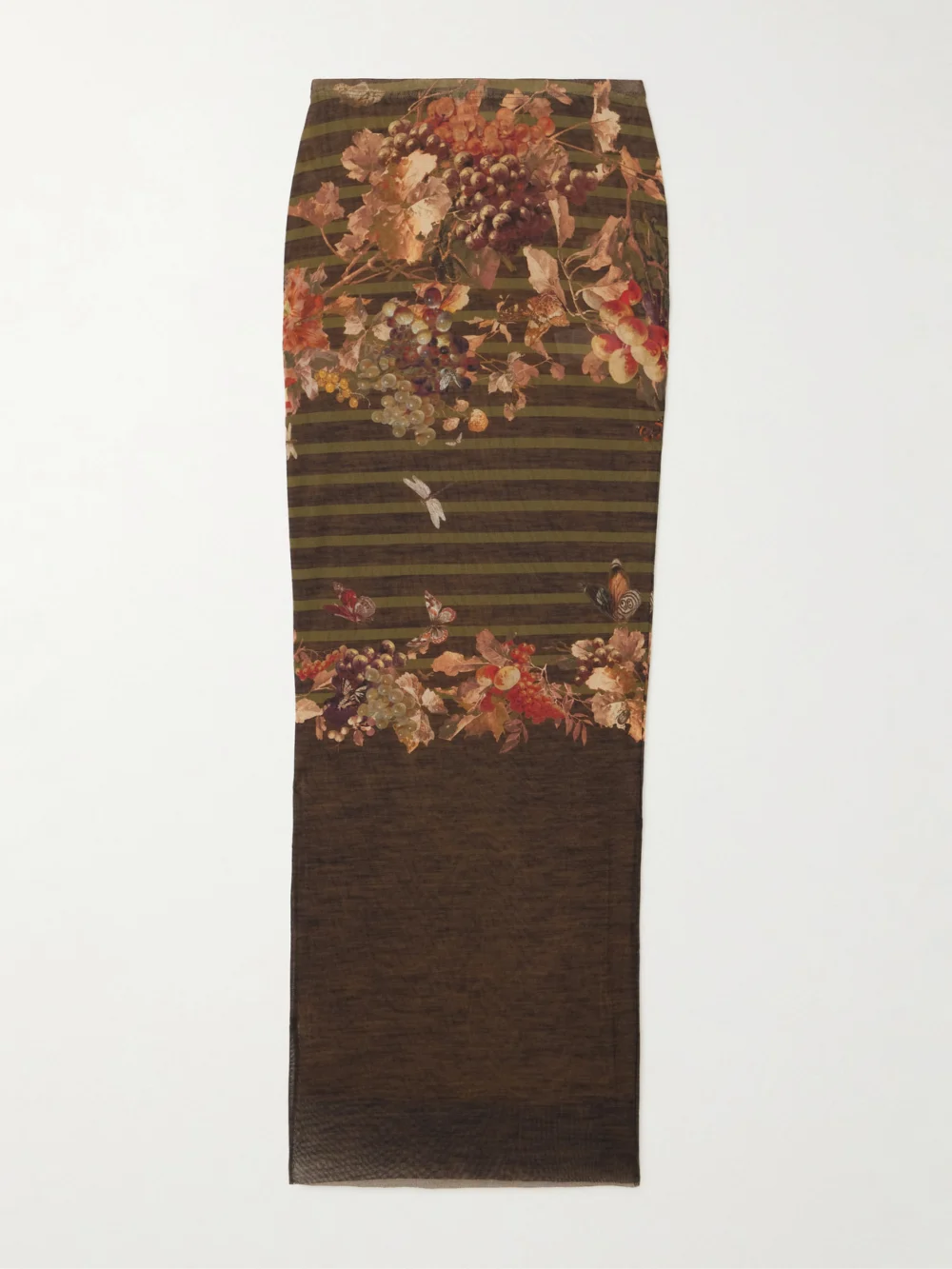 Jean Paul Gaultier Marinière Grape Printed Mesh Skirt in army green