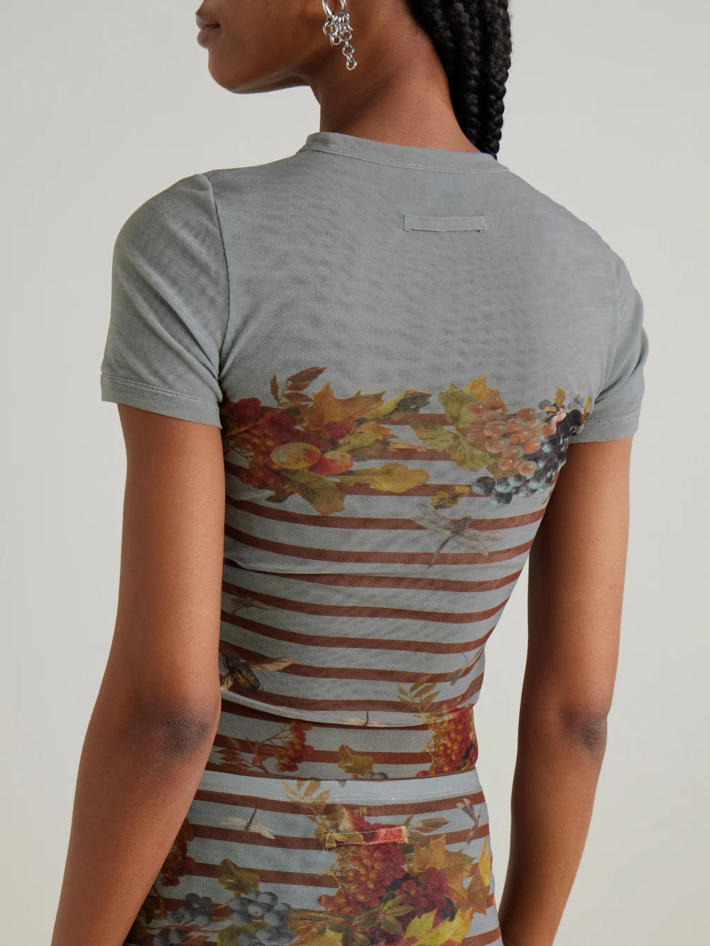 Back view of the Jean Paul Gaultier Marinière Grape Printed Mesh T-shirt