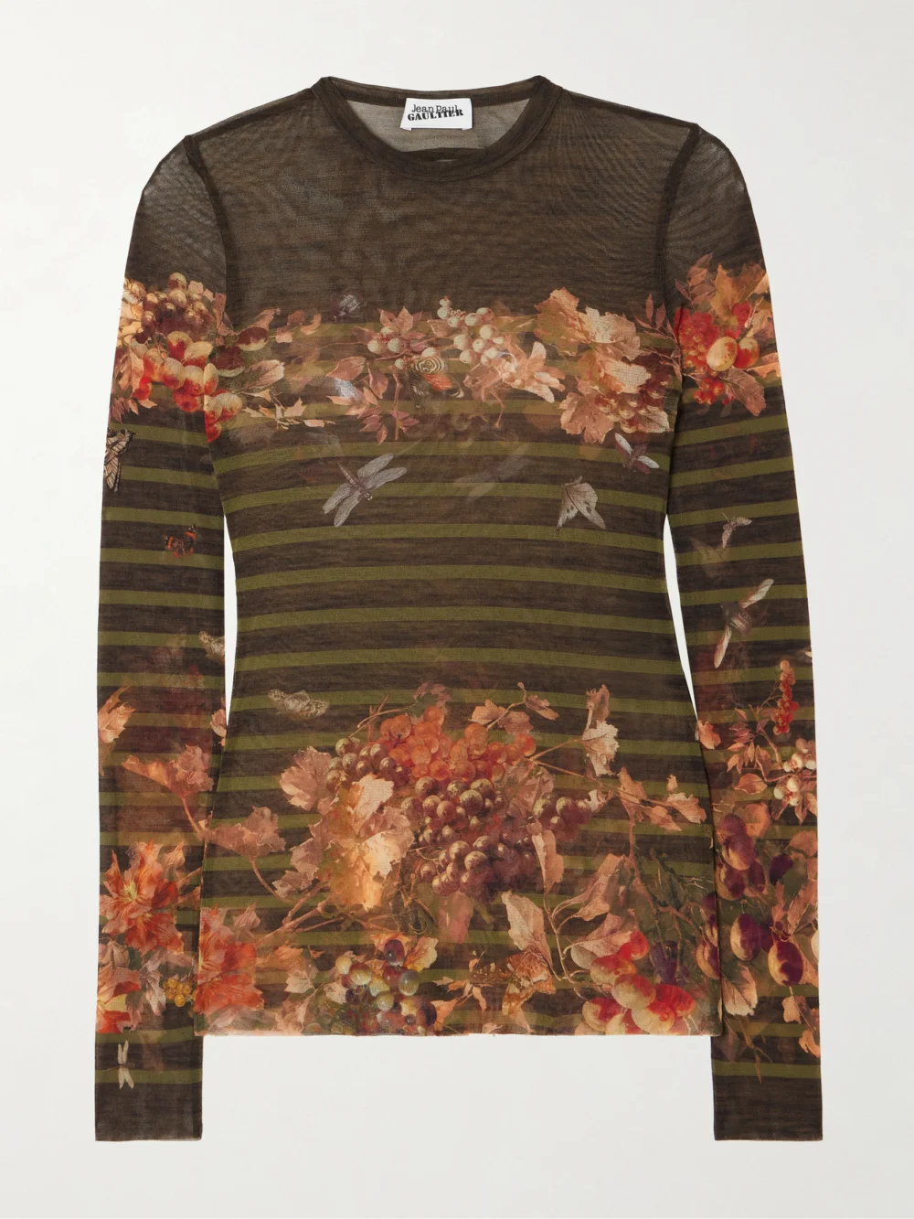 Jean Paul Gaultier Marinière Grape Printed Mesh Top in army green