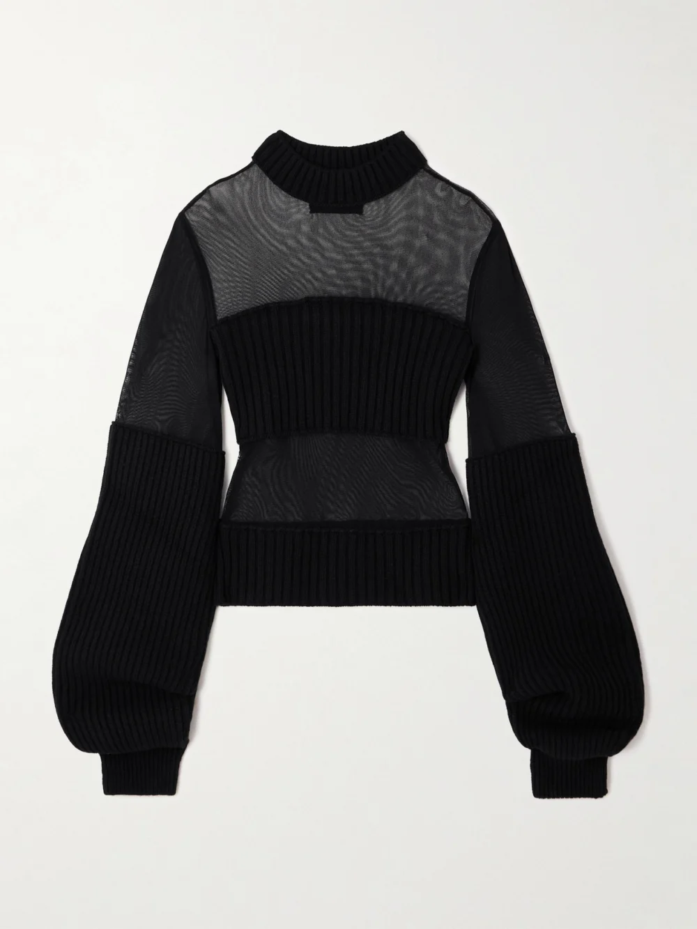 Jean Paul Gaultier Mesh and Ribbed Wool Sweater in black