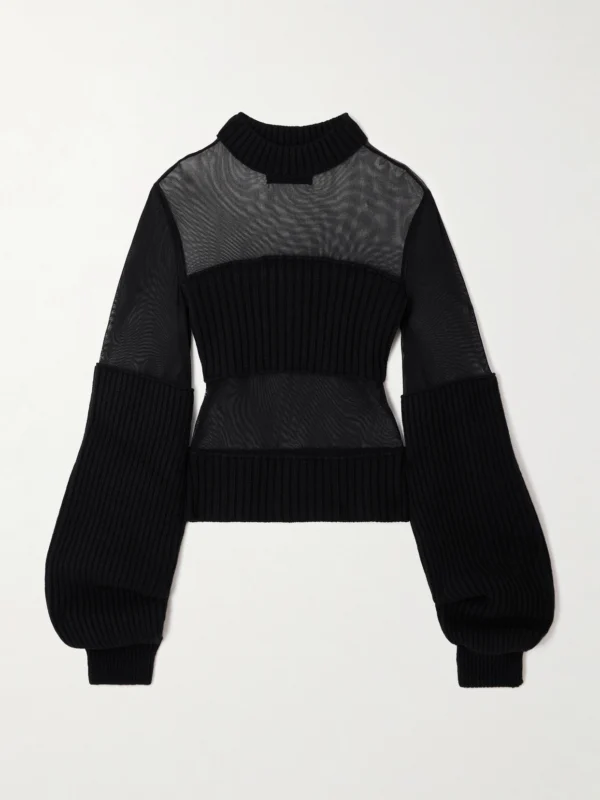 Jean Paul Gaultier Mesh and Ribbed Wool Sweater