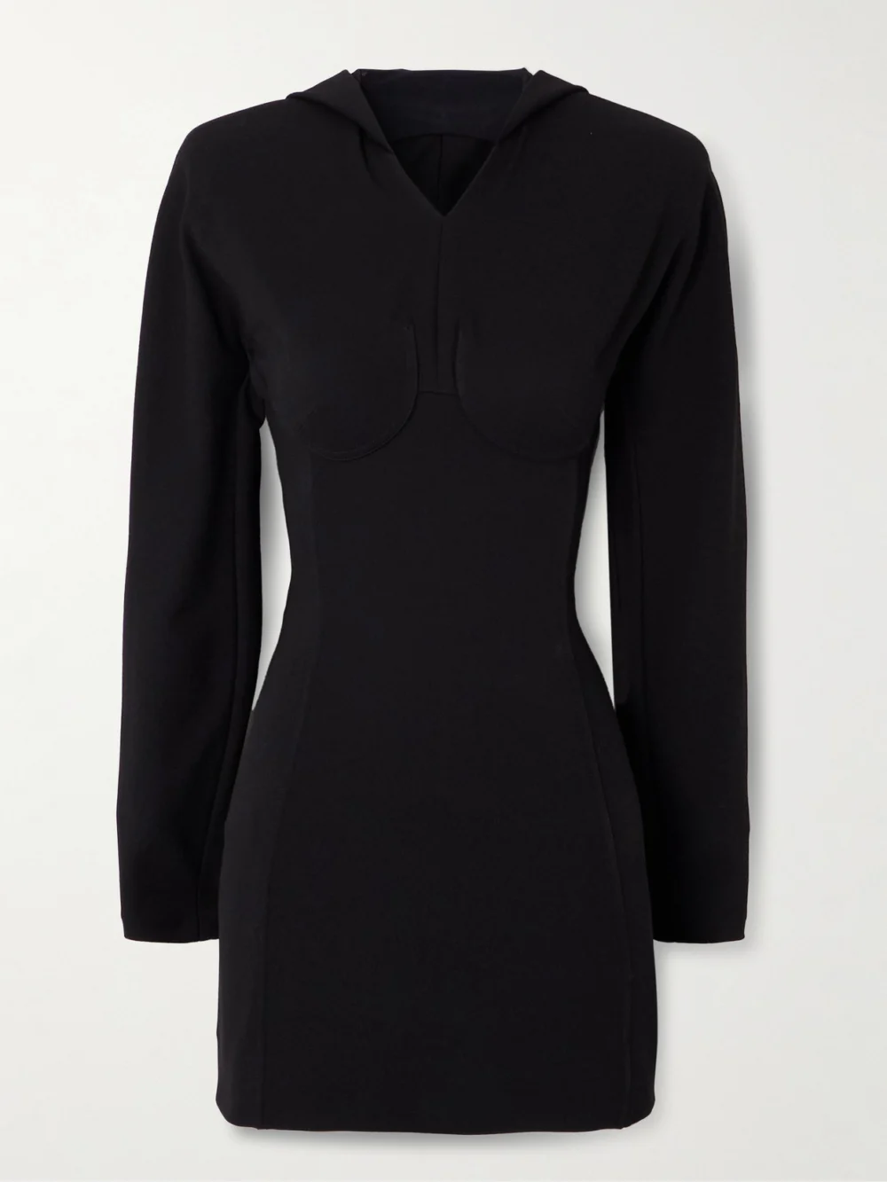 Jean Paul Gaultier Open-back Hooded Paneled Crepe-jersey Mini Dress in black