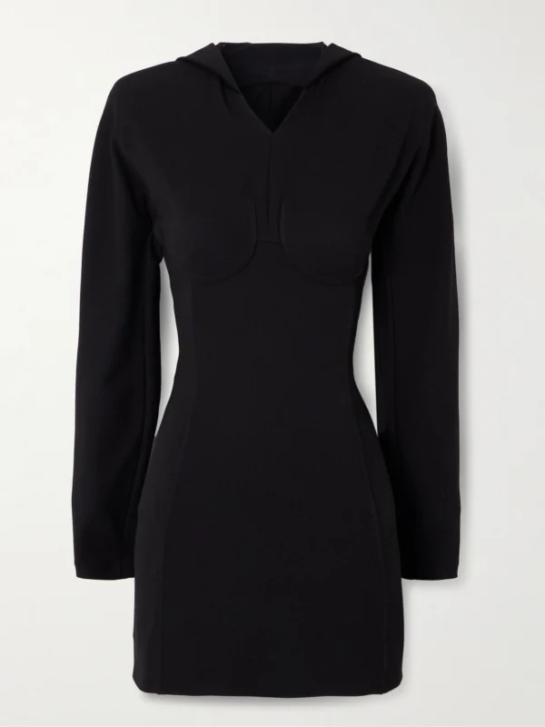 Jean Paul Gaultier Open-back Hooded Paneled Crepe-jersey Mini Dress