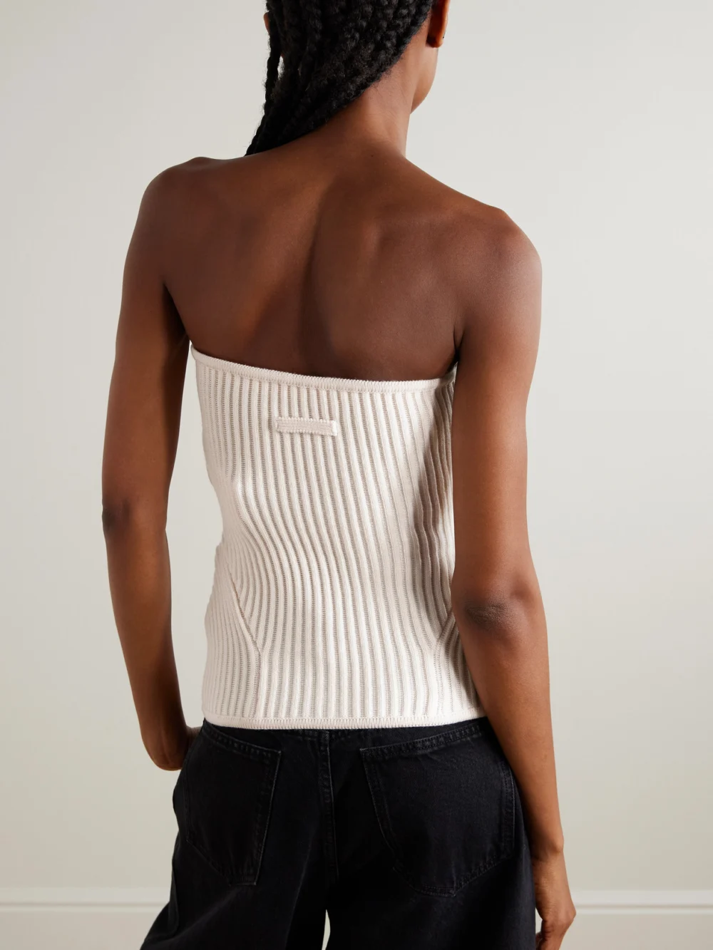 Back view of the Jean Paul Gaultier Paneled Ribbed Wool-blend Bustier Top