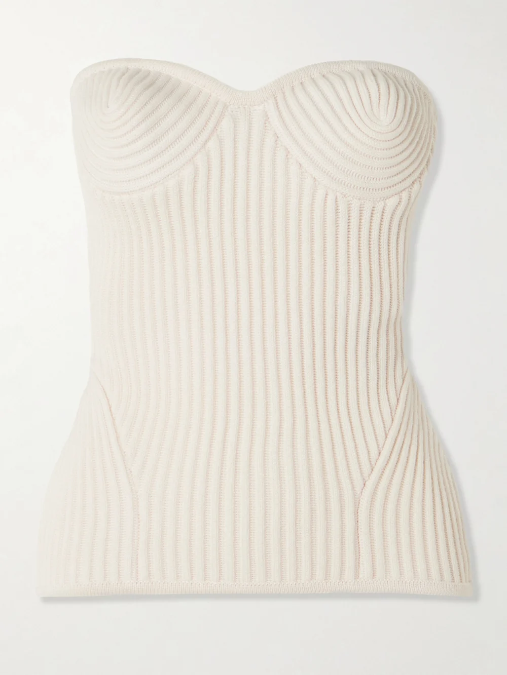Jean Paul Gaultier Paneled Ribbed Wool-blend Bustier Top in white