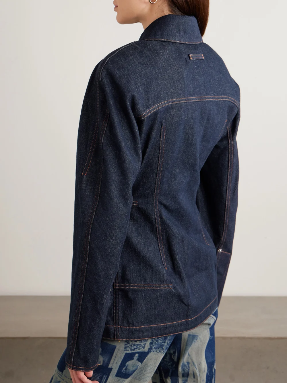 Back view of the Jean Paul Gaultier Paneled Topstitched Denim Jacket