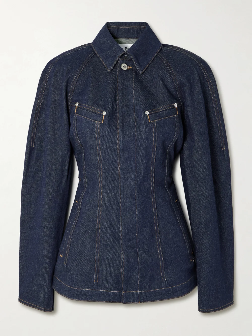 Jean Paul Gaultier Paneled Topstitched Denim Jacket in dark denim