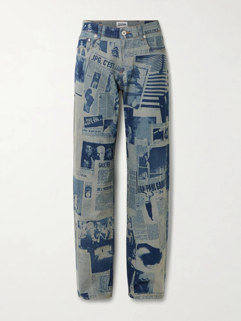 Jean Paul Gaultier Printed High-rise Straight-leg Jeans in mid denim