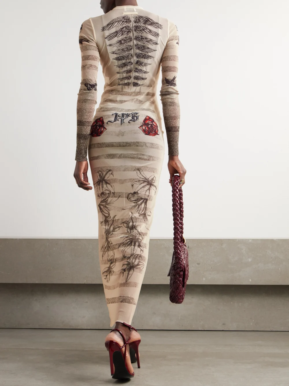 Back view of the Jean Paul Gaultier Printed Mesh Maxi Dress