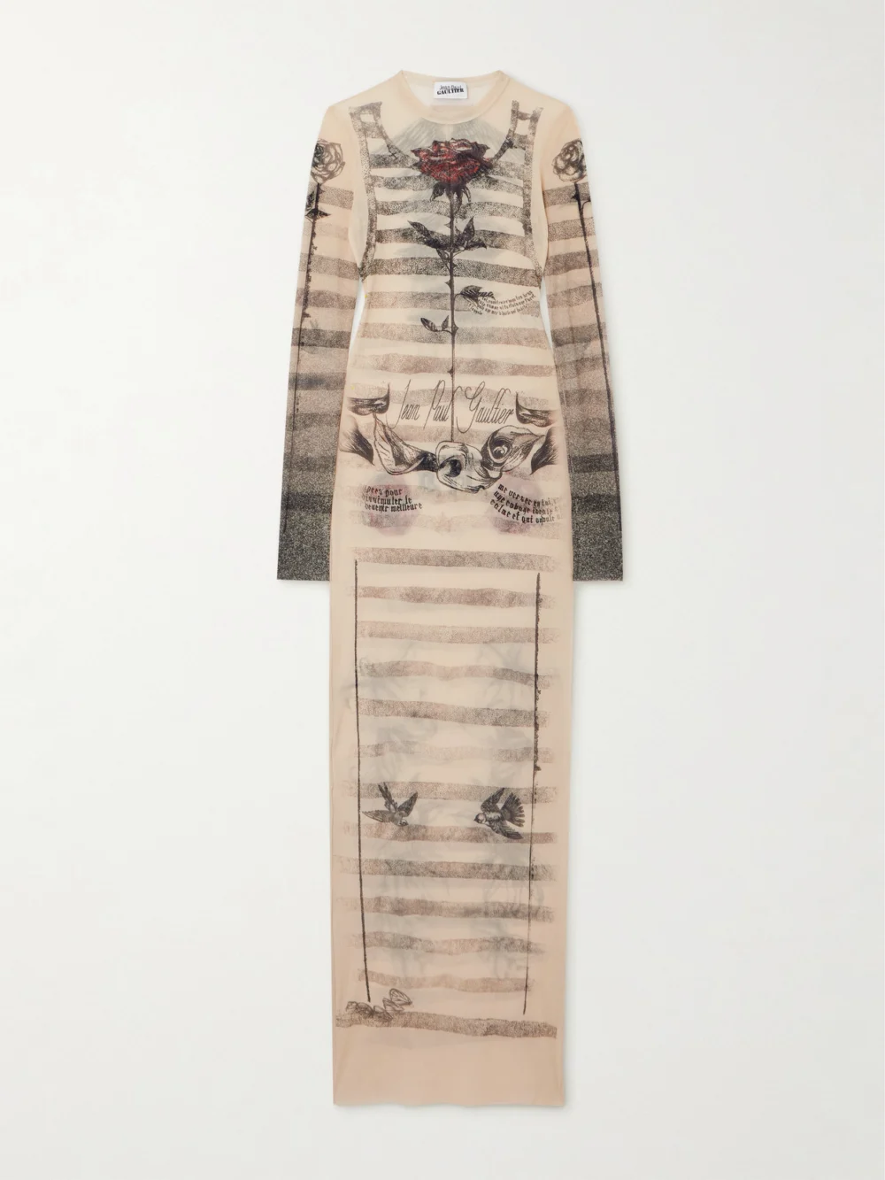 Jean Paul Gaultier Printed Mesh Maxi Dress in ecru