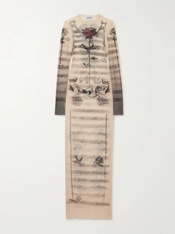 Jean Paul Gaultier Printed Mesh Maxi Dress
