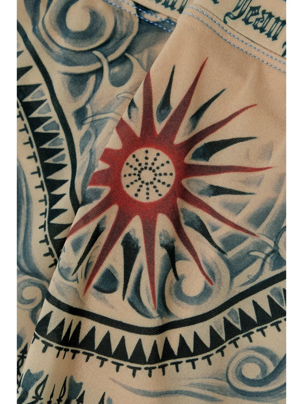 Close-up detail of the Jean Paul Gaultier Printed Stretch-jersey Mini Skirt