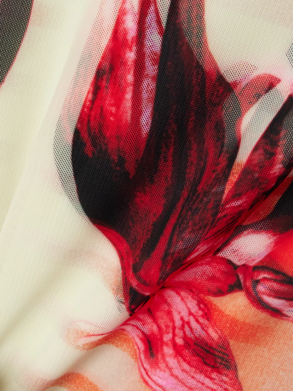 Close-up detail of the Jean Paul Gaultier Printed Stretch-mesh Maxi Dress