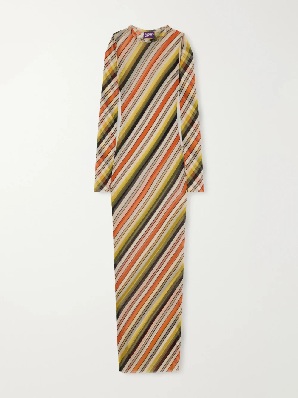 Jean Paul Gaultier Retro Stripe Printed Mesh Maxi Dress in multi