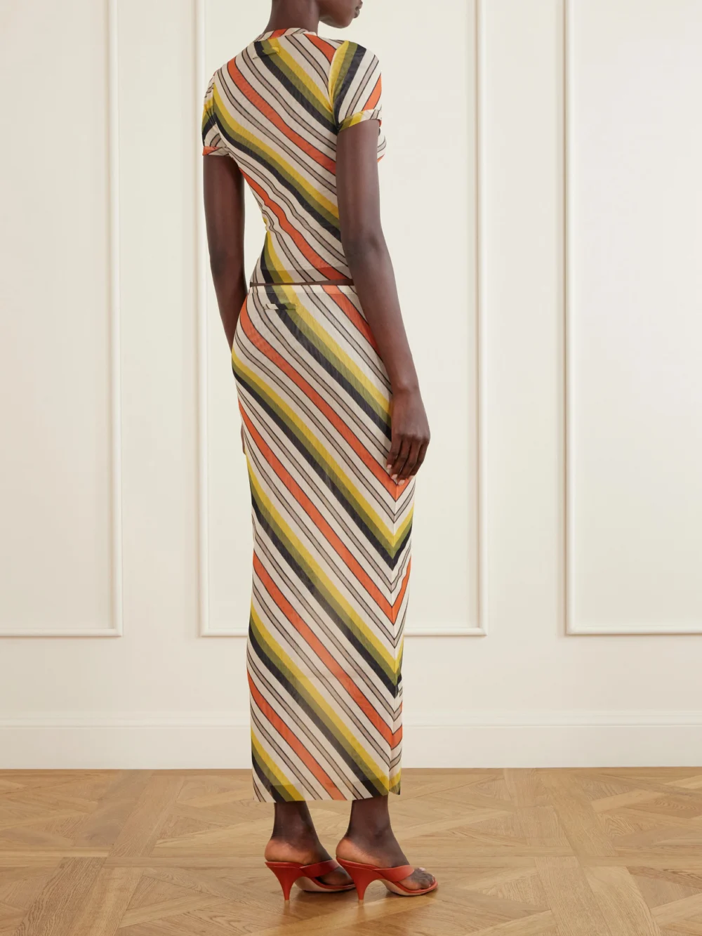 Back view of the Jean Paul Gaultier Retro Stripe Printed Mesh Top