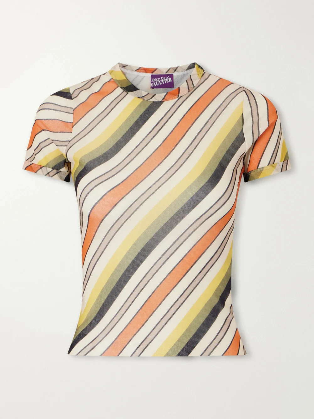 Jean Paul Gaultier Retro Stripe Printed Mesh Top in yellow