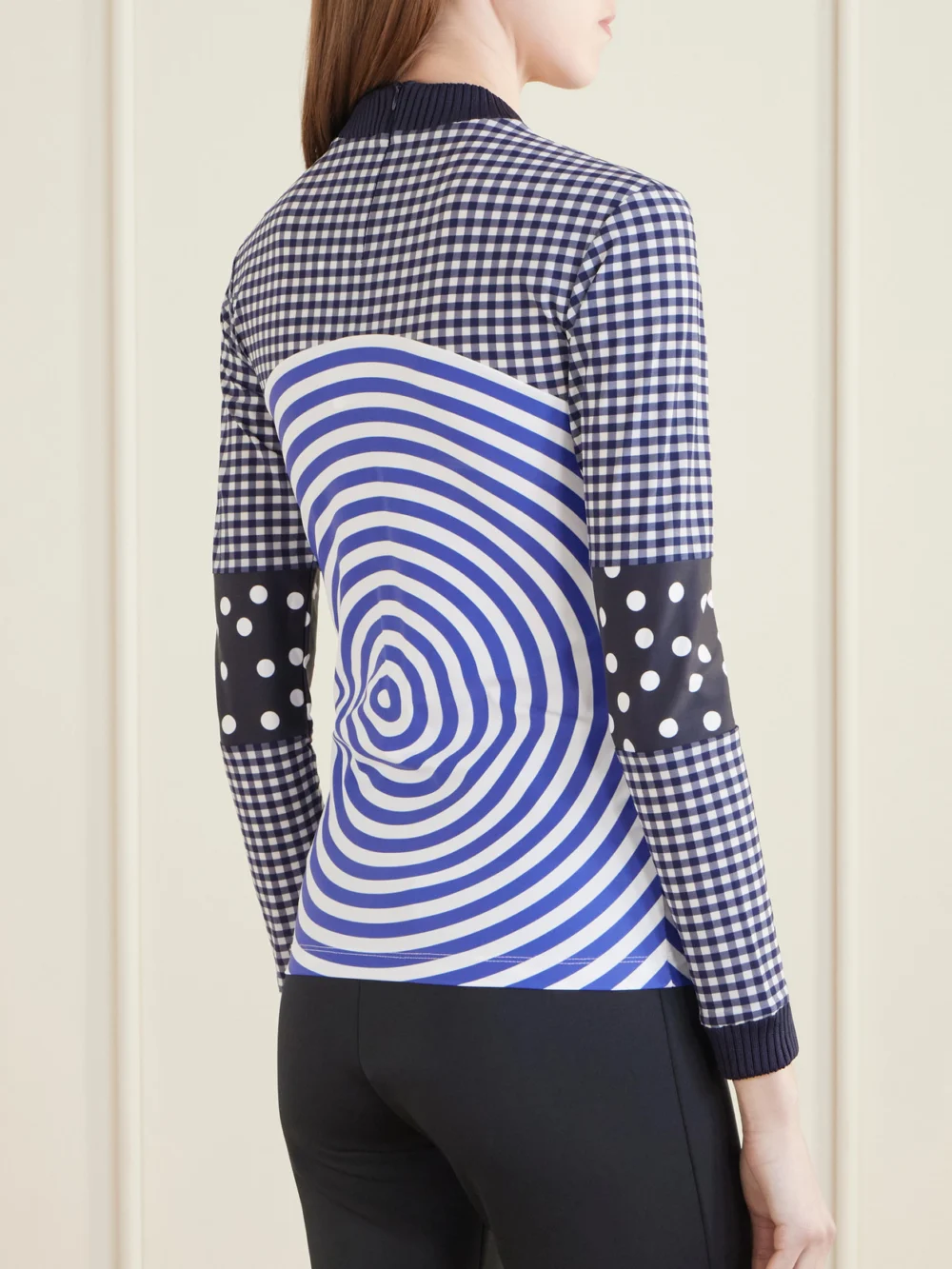 Back view of the Jean Paul Gaultier Ribbed-knit Trimmed Printed Poplin Jersey