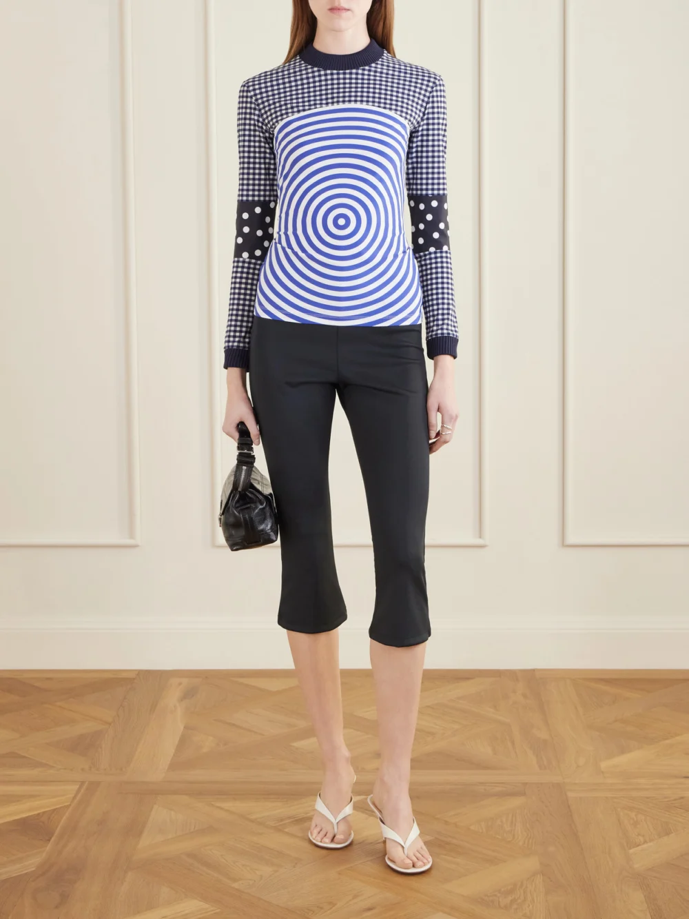 Jean Paul Gaultier Ribbed-knit Trimmed Printed Poplin Jersey, worn by a model