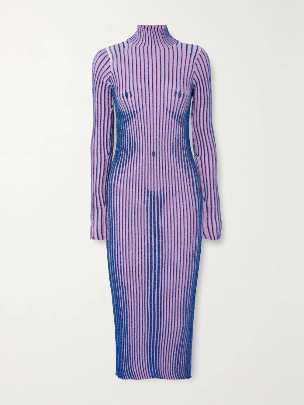 Jean Paul Gaultier Ribbed Metallic Merino Wool-blend Midi Dress in pink