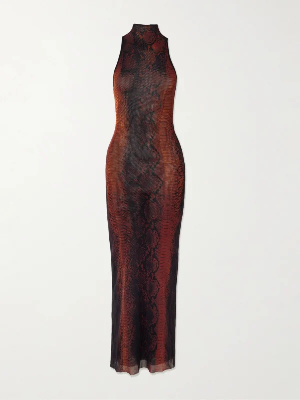 Jean Paul Gaultier Snake-print Mesh Midi Dress
