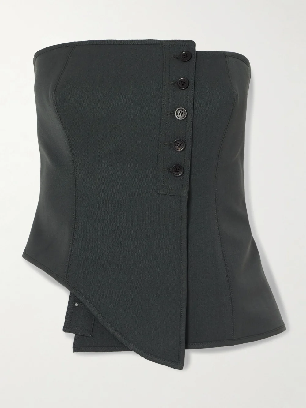 Jean Paul Gaultier Strapless Asymmetric Wool-blend Twill Bustier Top in gray
