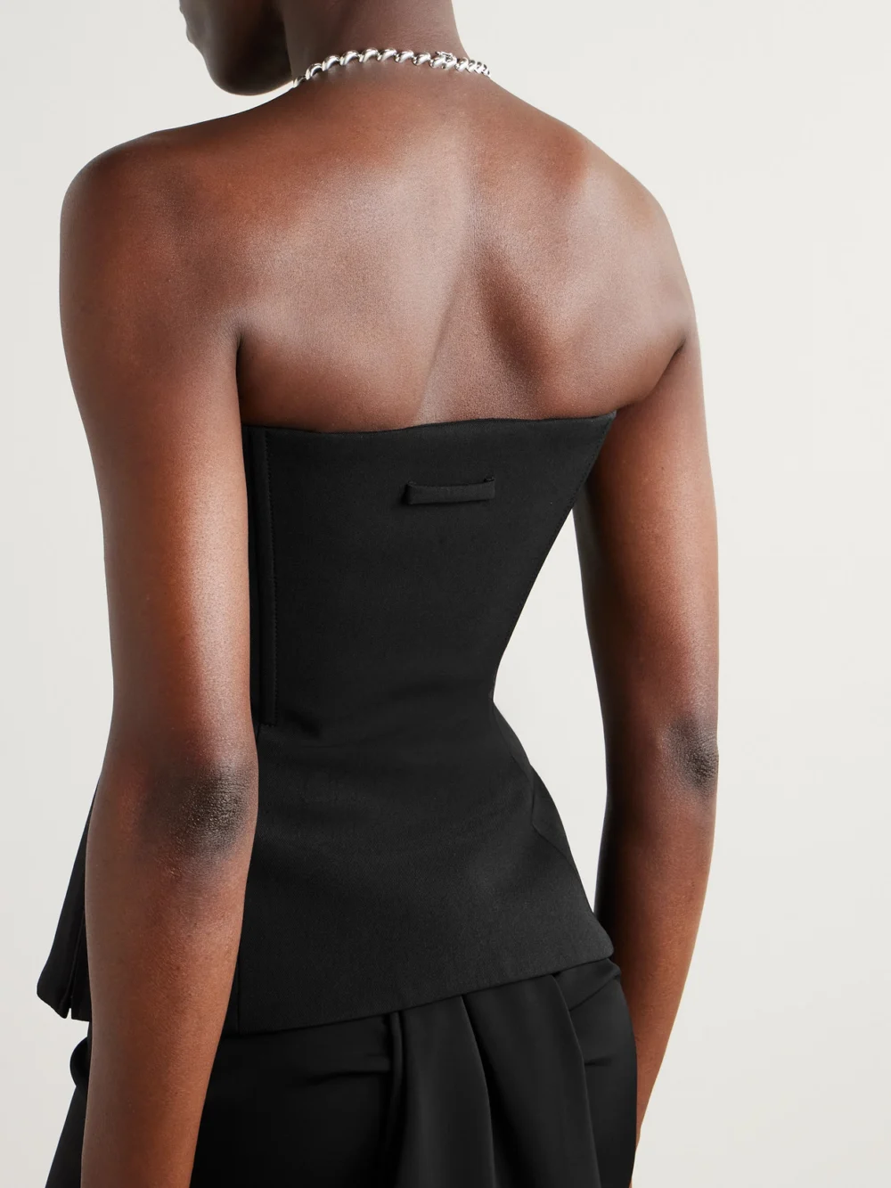 Back view of the Jean Paul Gaultier Strapless Paneled Twill Bustier Top