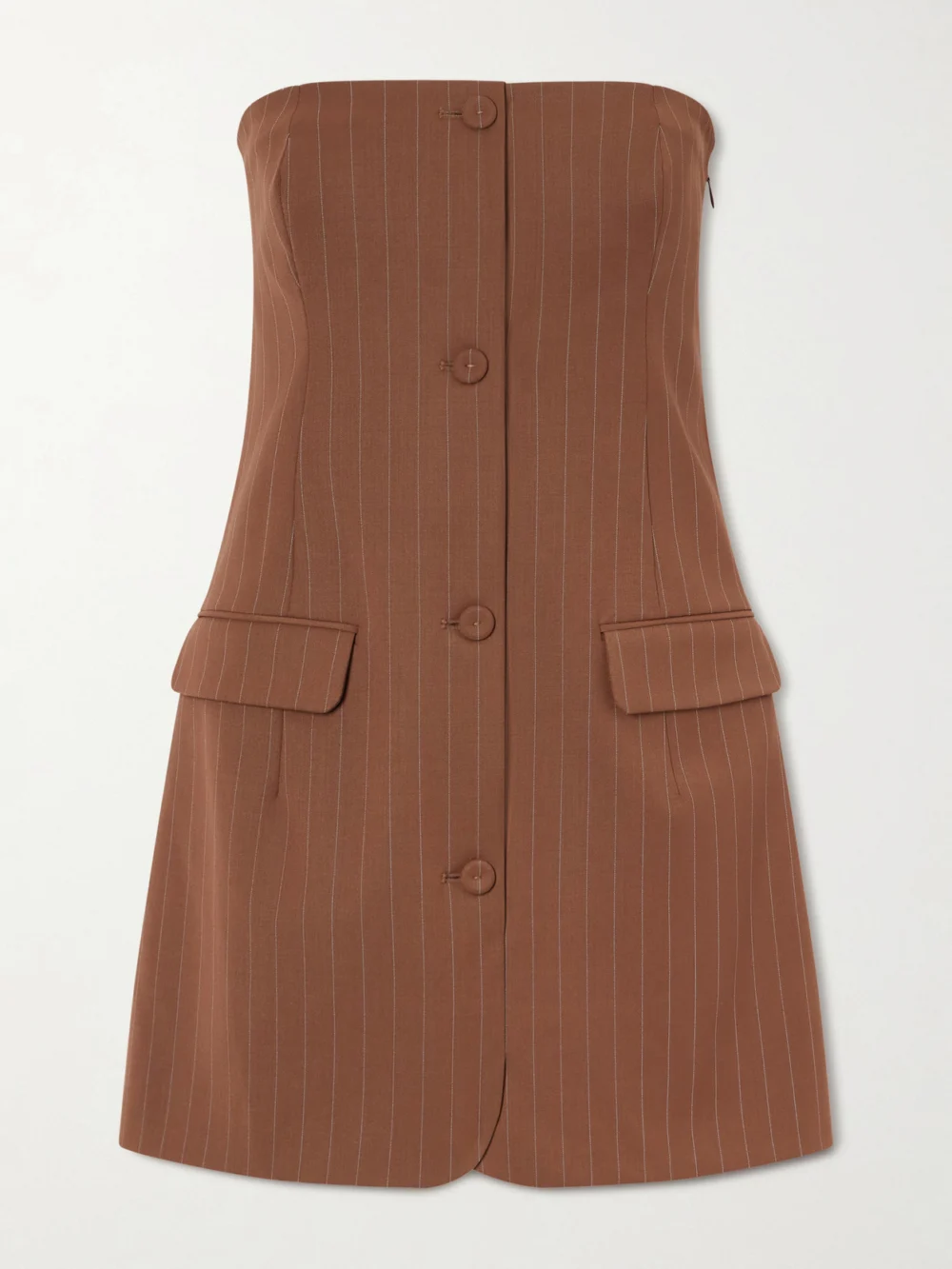 Jean Paul Gaultier Strapless Pinstriped Wool-blend Twill Mini Dress in light brown