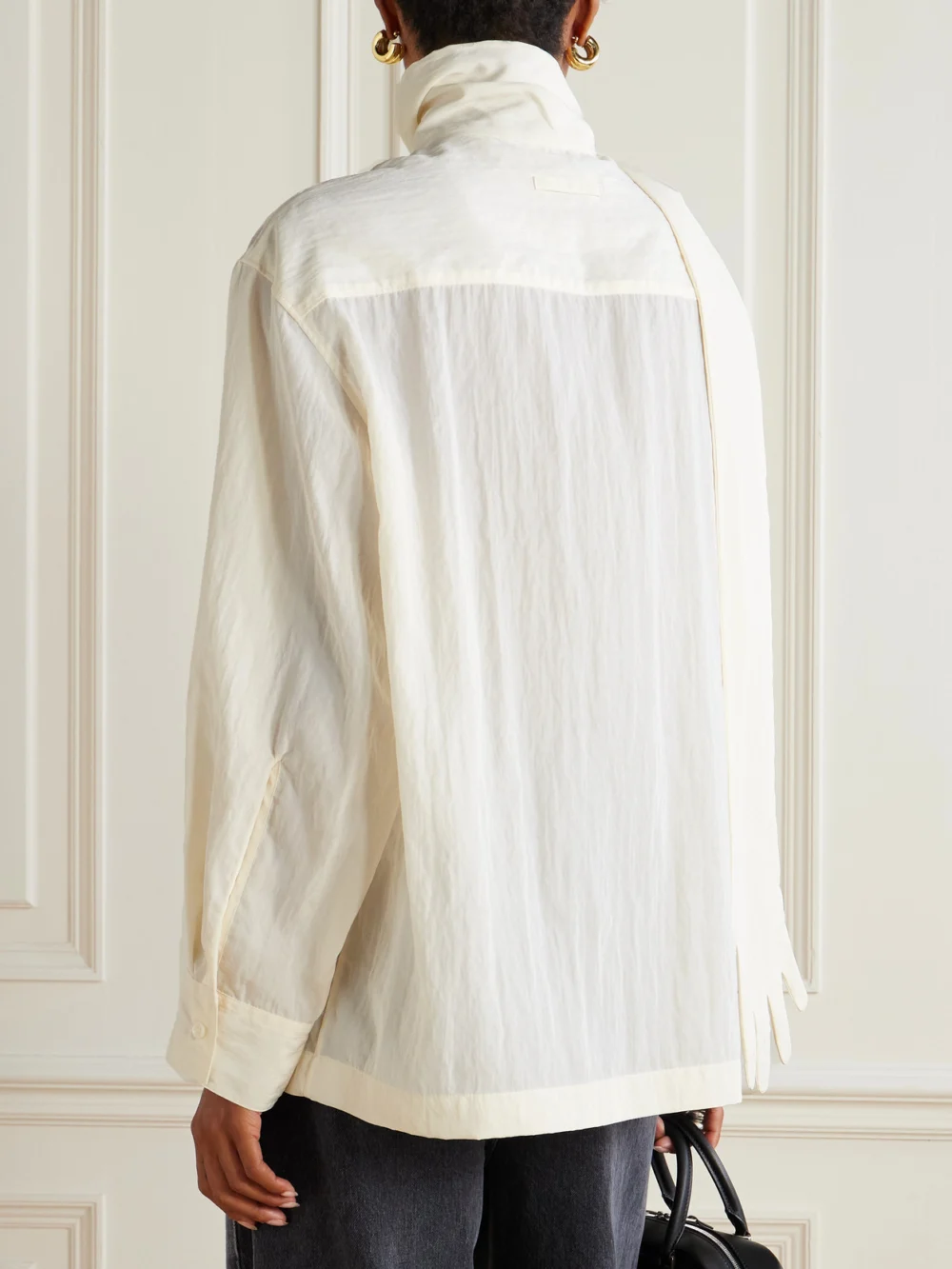 Back view of the Jean Paul Gaultier The Glove Scarf-detailed Lyocell-blend Poplin Blouse