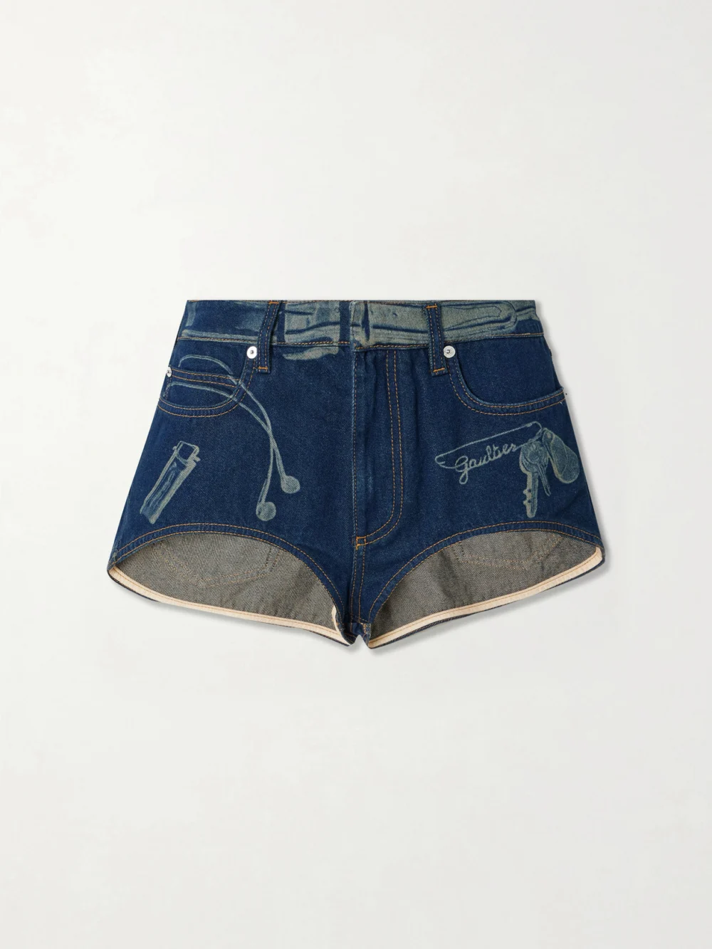 Jean Paul Gaultier Trompe-l'ail Printed Denim Shorts in mid denim