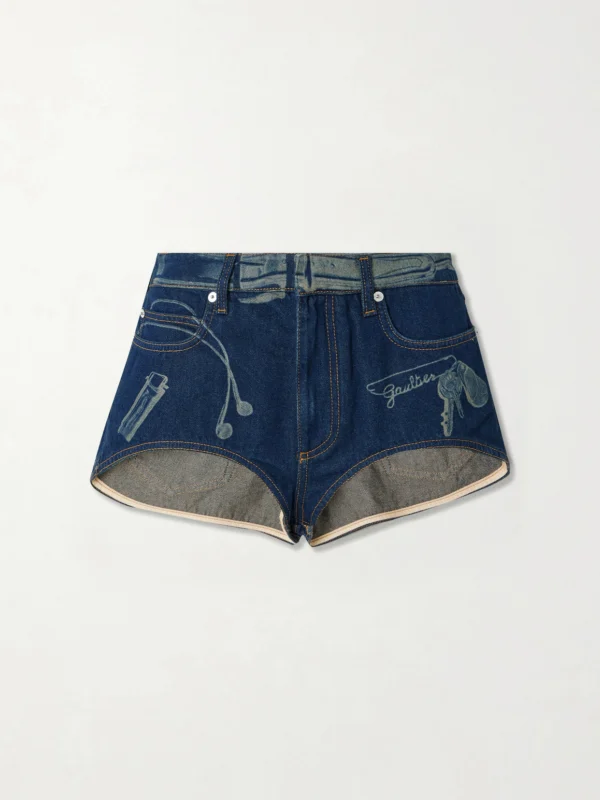 Jean Paul Gaultier Trompe-l'ail Printed Denim Shorts