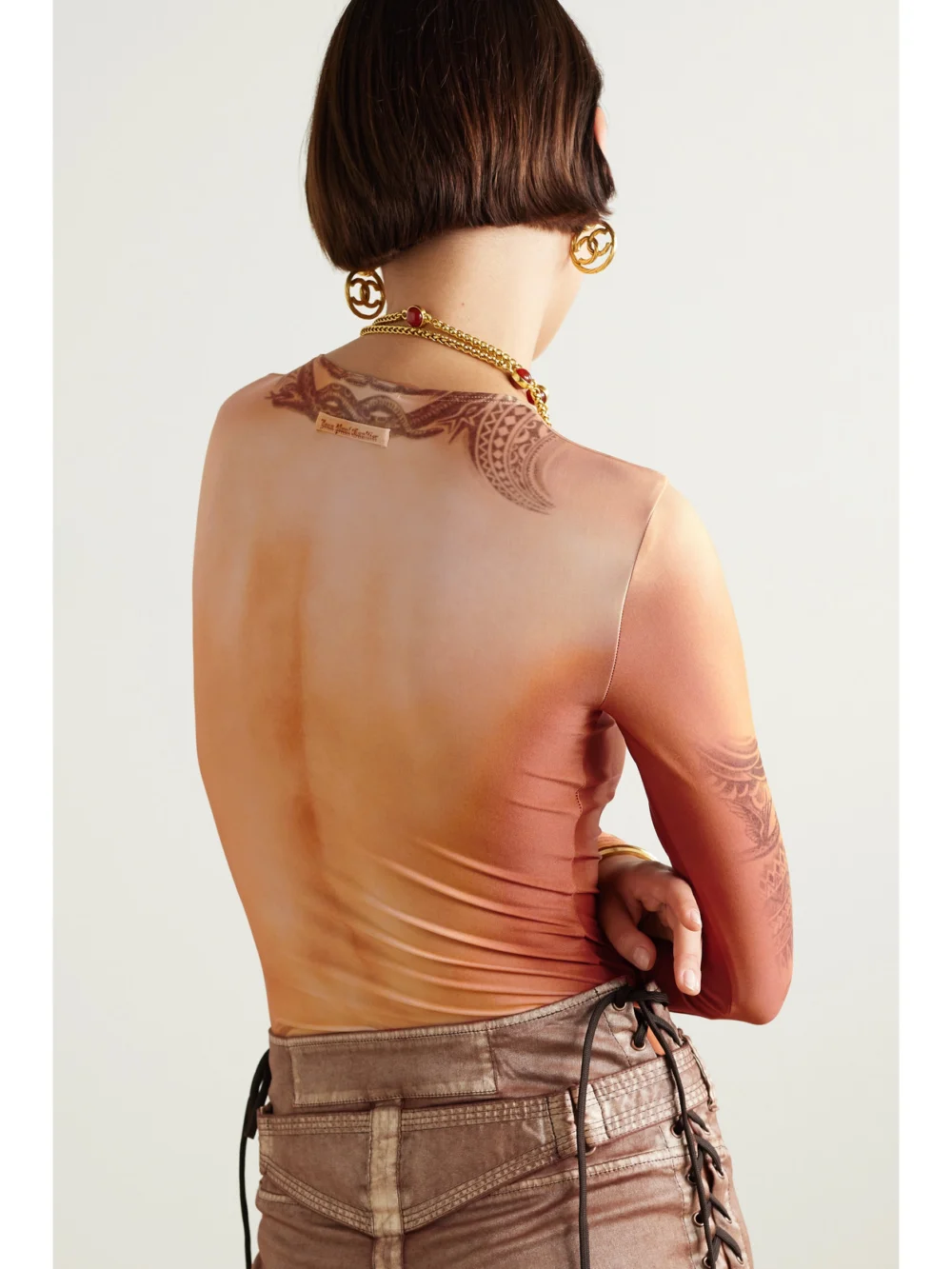 Back view of the Jean Paul Gaultier Trompe L'oeil Printed Stretch-jersey Bodysuit