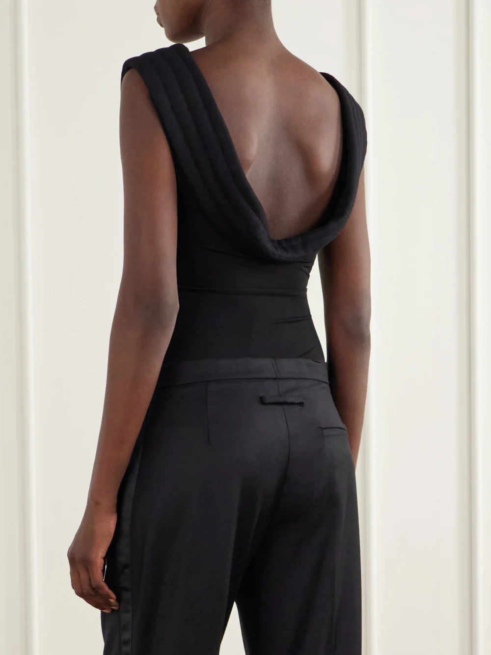 Back view of the Jean Paul Gaultier Wool-trimmed Stretch-crepe Jersey Bodysuit