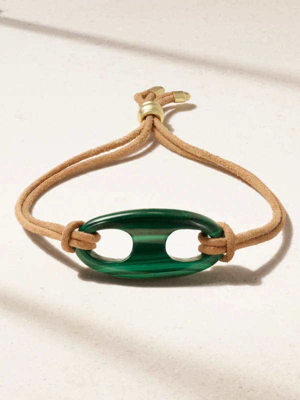 Jenna Blake 18-karat Gold Malachite and Suede Bracelet