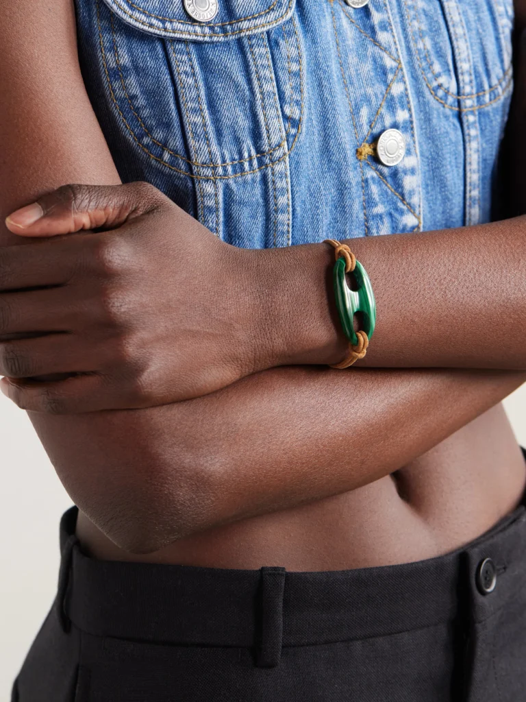 Jenna Blake 18-karat Gold Malachite and Suede Bracelet