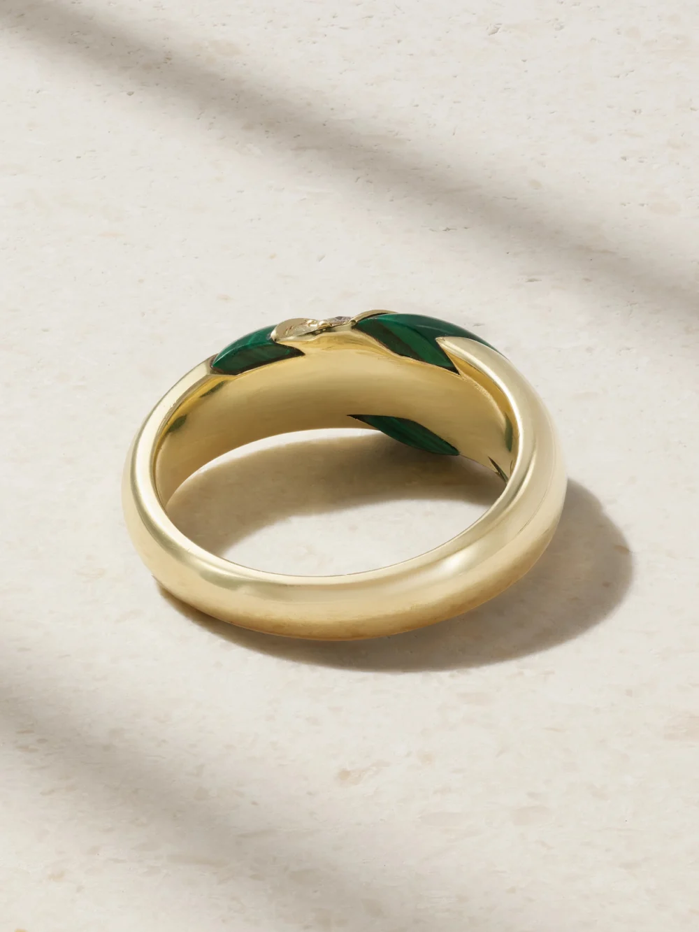 Back view of the Jenna Blake 70s 18-karat Gold Malachite and Diamond Ring