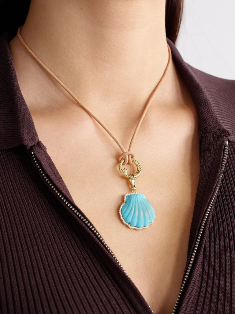 Jenna Blake Shell 18-karat Gold Leather, Turquoise and Diamond Necklace