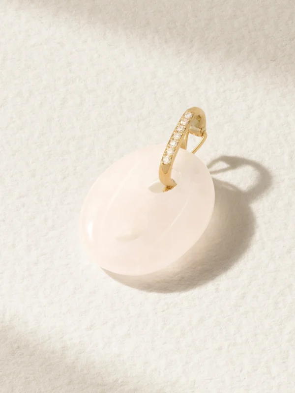 Jenna Blake Stone Mariner 18-karat Gold, Rose Quartz and Diamond Pendant