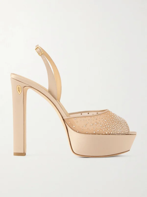 Jennifer Chamandi Antonio 130 Satin-trimmed Crystal-embellished Mesh Platform Sandals